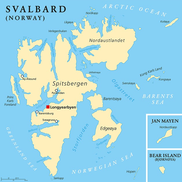 แผนที่เกาะสปิตส์เบอร์เกน (https://www.shutterstock.com/th/image-vector/svalbard-political-map-capital-longyearbyen-norwegian-272005031)